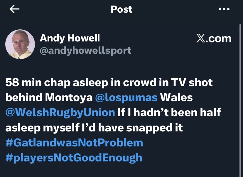 This guy has spent the best part of 20 years totally infatuated by a guy who milked the WRU dry and didn’t give a fuck about results during his second tenure. Get your head out of his arse pal! 

Mad he was once referred to as a journalist!