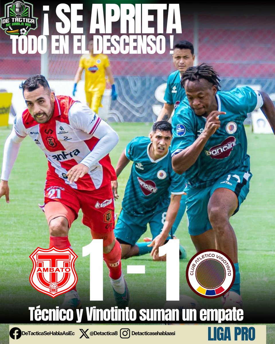 💣 𝑬𝑴𝑷𝑨𝑻𝑬 𝑫𝑬 𝑻𝑬́𝑪𝑵𝑰𝑪𝑶 𝒀 𝑽𝑰𝑵𝑶𝑻𝑰𝑵𝑻𝑶 𝑷𝑶𝑵𝑬 𝑺𝑼𝑺𝑷𝑬𝑵𝑺𝑶 𝑨𝑳 𝑫𝑬𝑺𝑪𝑬𝑵𝑺𝑶

🔻 R. Monti convirtió para #Vinotinto, mientras D Vera para #TecnicoUniversitario.

🔻A falta de 2 fecha para finalizar el cuadrangular,es mínima la diferencia en la tabla.