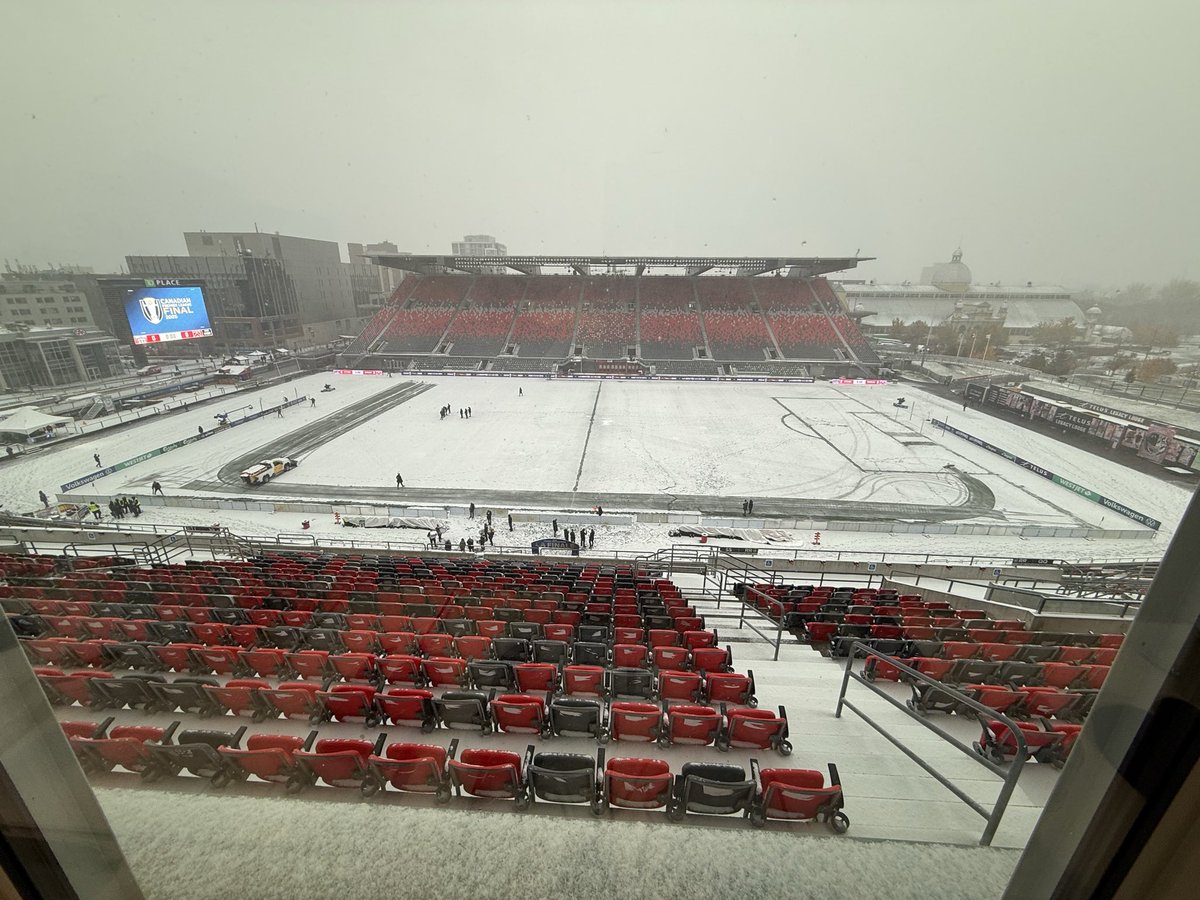 Plow operations have started at TD Place. This is officially the Snow Bowl! 

#CanPL #CPLFinal