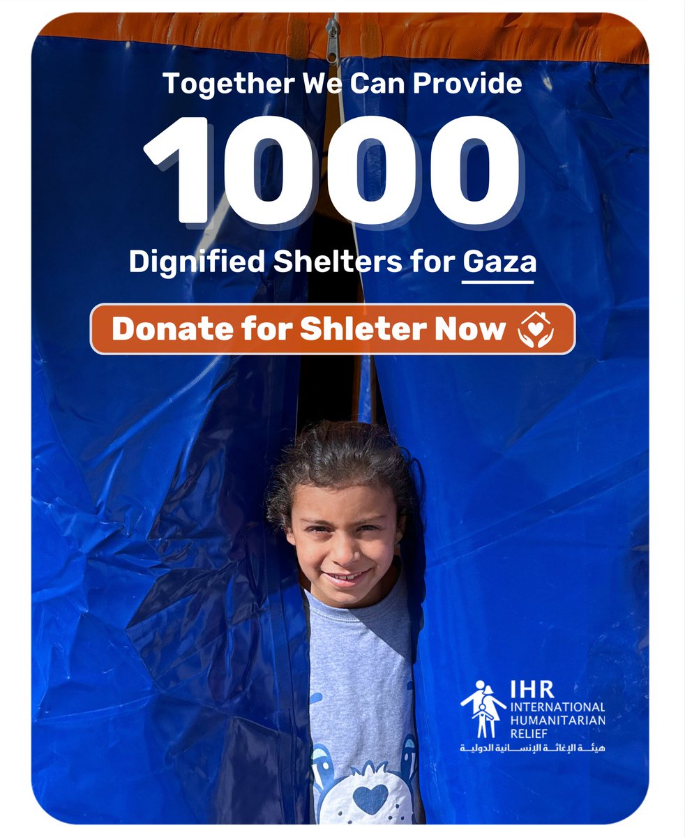 Last winter, thanks to your generosity, we provided 600 dignified shelters for displaced families in Gaza.

This winter, the journey continues and together, we can reach 1,000 shelters.

Donate for shelter now: ihrelief.org/en/winter-gaza/
