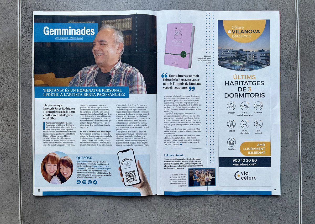 🔸Nou article de les geMMinades a la revista <a href="/TothosapGarraf/">Tothosap!</a> de novembre.
🔸Entrevista amb el poeta ribetà Jorge Rodríguez sobre Bertania (<a href="/elcepilanansa/">El Cep i la Nansa edicions</a>, 2025), un autèntic homenatge a l’artista plàstica Berta Paco.
🔹Ens podeu llegir, mirar i escoltar cada mes.
