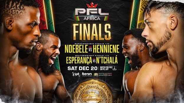 📍Le Bénin 🇧🇯 accueille la plus grande soirée de MMA africain 

La Finale de la PFL Africa, se tiendra le 20 décembre à Cotonou.
Quatre ceintures de champion PFL Africa et un prix de 100 000 $ US par vainqueur seront en jeu

Cette grande finale marque l’aboutissement d’une saison