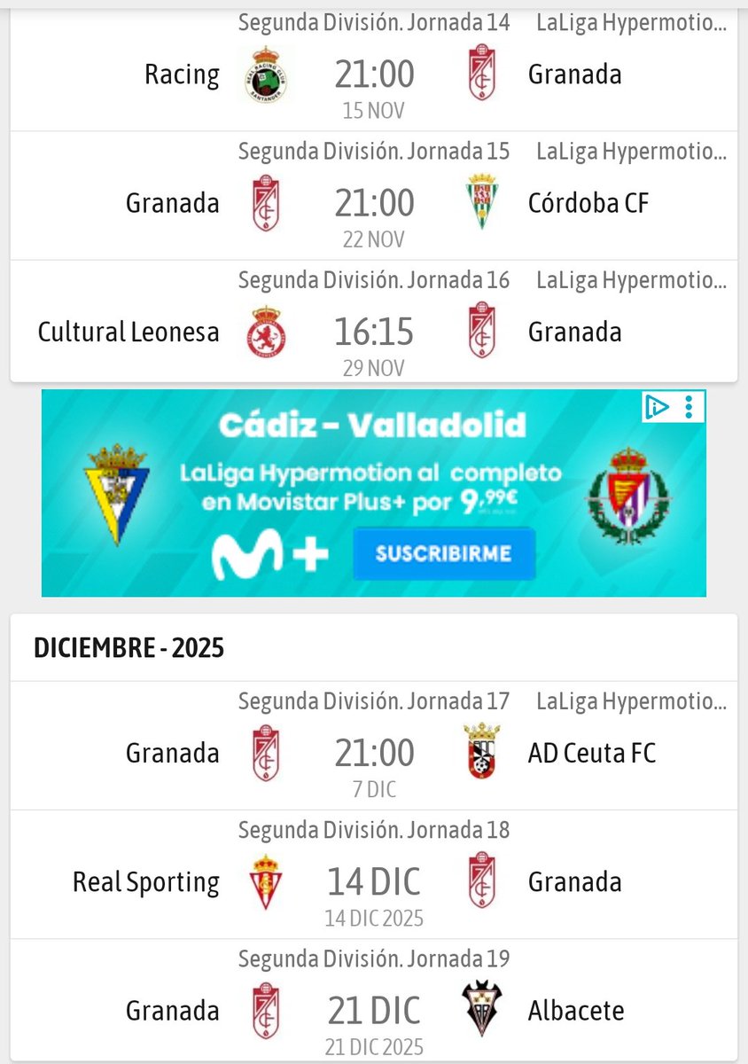 Quitando la visita a Santander, creo que es un calendario «asequible» para acabar el año fuera del descenso.