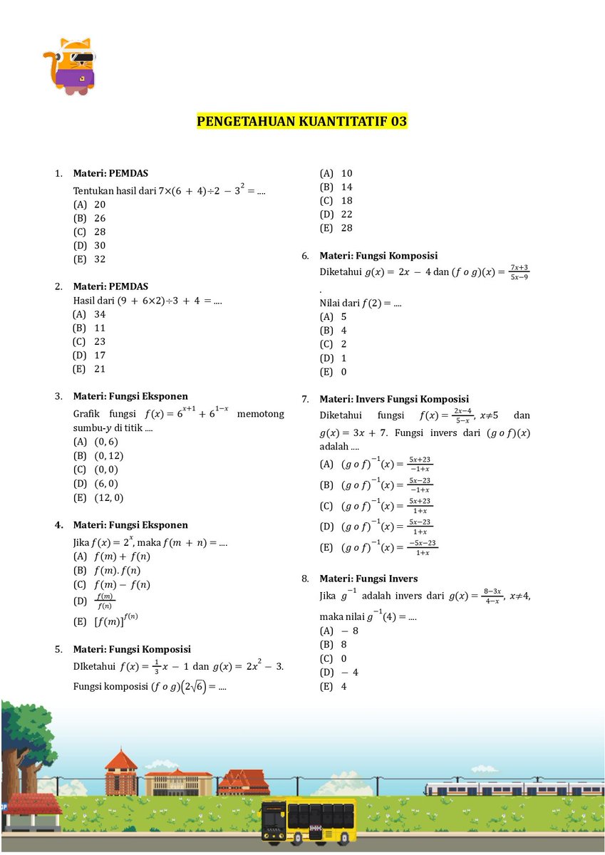 🌟Latsol Subtest SNBT
📝Pengetahuan Kuantitatif
🧭Source: Alternatifa Project

like and rt are appreciate 😆 
follow for more❗
