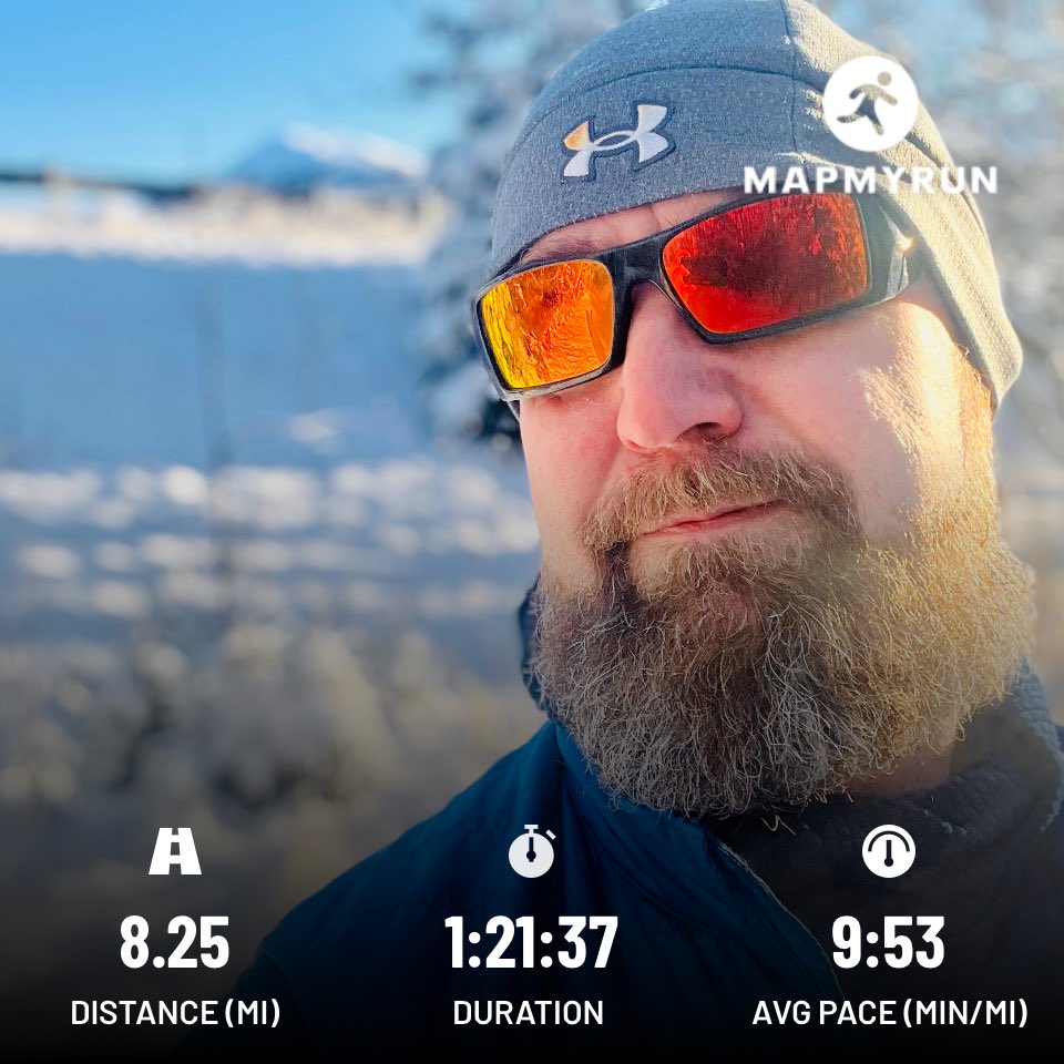 AK_El_Jefe's tweet photo. Clear, cold, but a perfect 8 miles in the snow.
#YetiWouldGo #Snowbeards @fit_leaders #MilesForMike https://t.co/jcmkDPrkKt