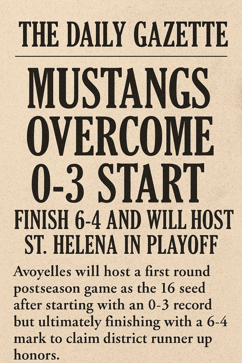 AvoyellesSports's tweet image. #MustangNation, your mighty Mustangs have secured #16 seed in the LHSAA Div. III Non Select playoffs and will host the St. Helena Hawks this Friday!  Congratulations to our student athletes and coaches on a job well done.  
#AllAboutTheA
#DontGetByGetBetter
#DarkHorse
#SEA