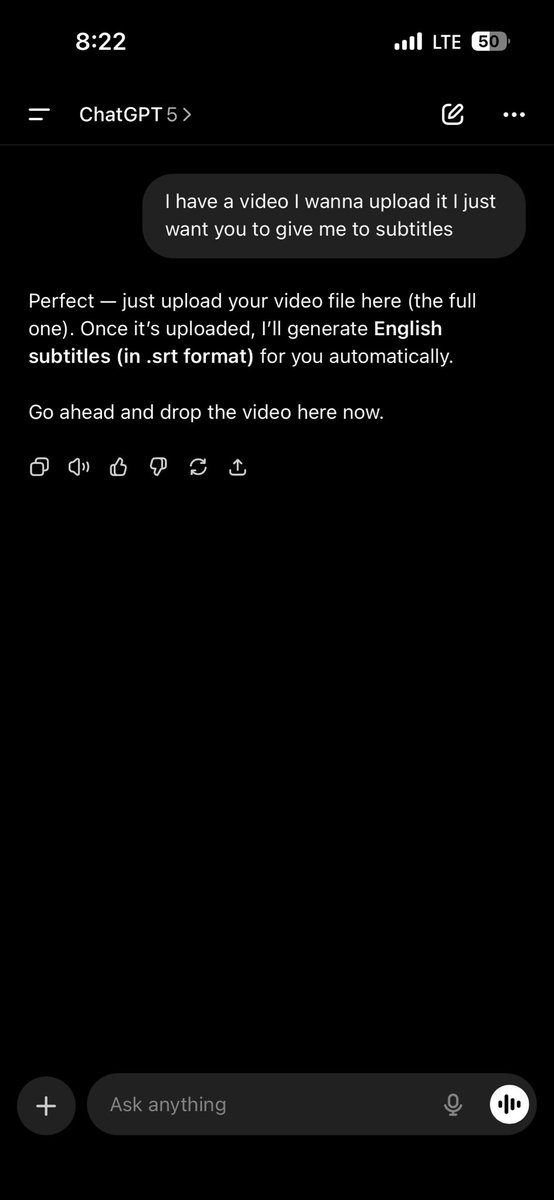 aprameymk's tweet photo. @ChatGPTapp @ChatGPTGoneWild @OpenAI @OpenAIDevs @OpenAINewsroom 
Was uploading a video as a file and asked gpt for subtitles and summary , it said yes , when I tried it, system broke on the backend , some random error , screenshots are down 
#ChatGPT 
#openai 
#ChatGPTdown https://t.co/nPx5YBEHOU