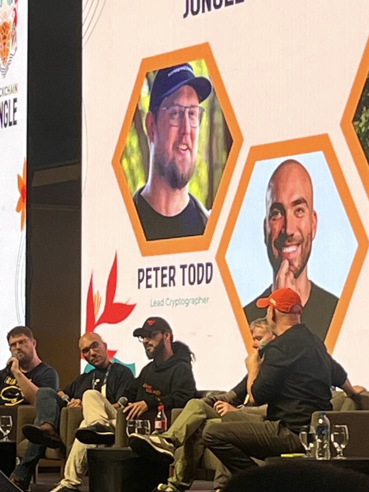 Some of my takeaways from the discussion on Bitcoin adoption today at <a href="/BChainJungle/">Blockchain Jungle</a> 

- The consensus was the future of Bitcoin adoption will be built on Lightning. This surprised me a bit. 

- Lots of bullishness on <a href="/ArchNtwrk/">Arch Network</a> 

- I couldn’t convince <a href="/peterktodd/">Peter Todd</a> that this was