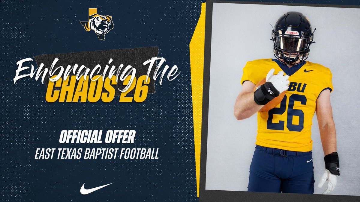 Blessed to have received an offer from <a href="/ETBU_Football/">ETBU Football</a> 
<a href="/_CarlosGaribay/">Carlos Garibay</a> 
<a href="/CoachBeauTrahan/">Coach Beau</a> <a href="/CoachBrodyT/">Brody Trahan</a> <a href="/CoachBarnard61/">James Barnard</a>
