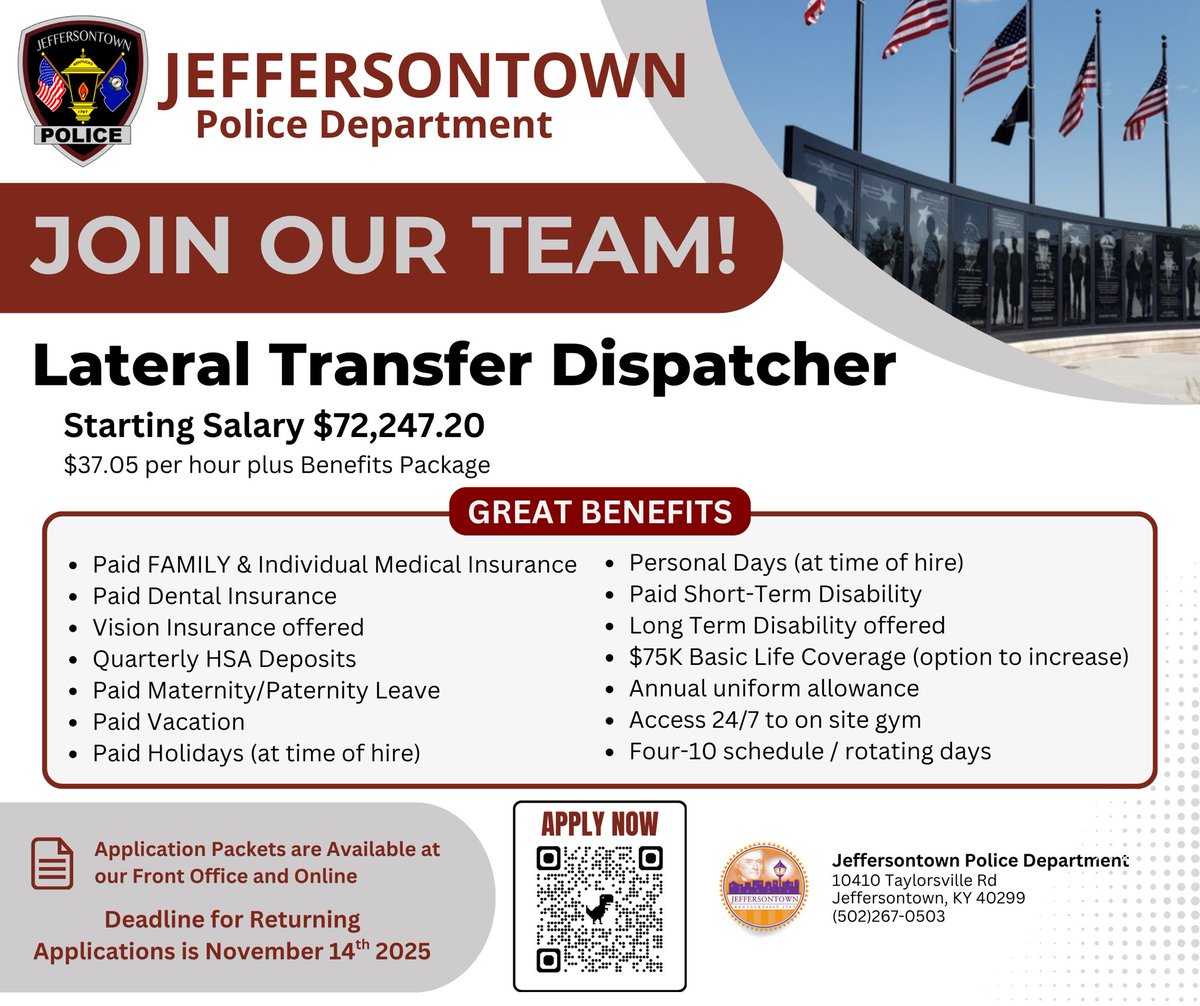 5 days remain to apply for a professional staff position, lateral dispatcher. We can’t wait to have you on our team!

#911Hello #Dispatchers #911dispatcher