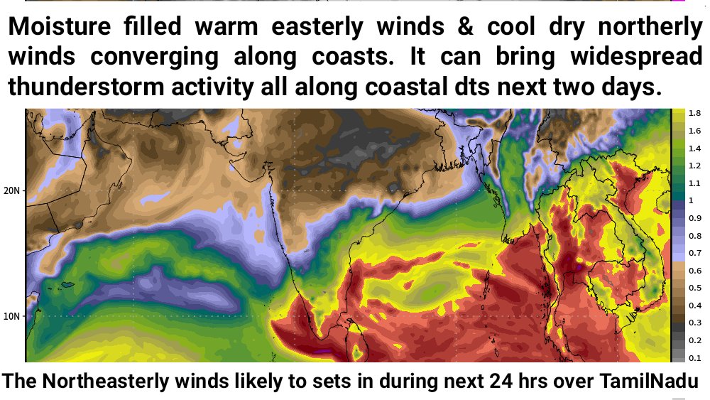 Deltarains's tweet photo. DWM DAILY WEATHER FORECAST DATED : NOV 10, 2025 | Time: 7 AM 

#Weathersynopsis:
==> The full-fledged Northeasterly winds arriving TamilNadu during next 24 hours. 

==> Due to the convergence of moisture-rich warm easterly winds and dry cold northerly winds, widespread rain is likely in coastal districts on November 11 and 12.

Today's Weather (10.11.2025) 
==> The sky will remain generally cloudy. The strong presence of north wind (Vaadai Kattru) will be noticeable. 

==> Scattered rain will start #Chennai and suburbs tonight. Widespread rain is possible for the next two days. 

Day 1 (11.11.2025) 
==> Intermittent moderate to rather heavy rain, with heavy rain at a few places in the north coastal and Cauvery Delta districts: #Thiruvallur, #Chennai, #Kanchipuram, #Chengalpattu, #Villupuram, #Cuddalore, #Mayiladuthurai, #Nagapattinam, #Tiruvarur, #Thanjavur, #Puducherry, and #Karaikal. 

Day 2 (12.11.2025) 
==> Intermittent moderate to rather heavy rain, with heavy rain at a few places in the Cauvery Delta and southern districts: #Mayiladuthurai, #Nagapattinam, #Tiruvarur, #Thanjavur, #Pudukkottai, #Ramanathapuram, #Thoothukudi, #Tirunelveli, and #Kanyakumari. 

==> Over the next two days, widespread rain is expected in coastal districts and rain in a few places in interior districts. 

#Note: Intense thunder and lightning will accompany the rain. The public and farmers are requested to stay cautious of lightning strikes. =======================================

Information for Farmers

1. Farmers in north coastal, Cauvery Delta, and southern districts: please postpone all agricultural activities on November 11 and 12. 

2. Especially avoid fertilization, pest control during these two days.

3. Cauvery Delta districts will get rain-free windows on November 13, 14, and 15. Plan your field work during these gap days. Northern districts will enjoy four consecutive dry days: November 13, 14, 15, and 16 (except for unavoidable 20–30 minute showers in isolated places). 

4. Farmers in southern districts waiting to sow dry-land crops under rain-fed conditions: good rain is expected on November 12, 14, 15, and 16.

 5. No warning for fishermen at present. Northeast winds will blow slightly stronger over the sea; please venture out with caution. 

#Disclosure: This is not an extreme or alarming event. It’s simply the Northeast Monsoon waking up, bringing active conditions with widespread moderate to heavy rains across coastal Tamil Nadu, exactly what the season needs.

Stay tuned & connected with @deltarains on X for timely updates as the system evolves! 🌧️

Thanks & Regards  
Hemachander R  
Independent weather blogger  
Email: deltaweatherman@gmail.com  

#Disclaimer: This is purely my personal view and interpretation. Please do not bring other views from official agency or other private weather bloggers here. Understand that this is my own perspective, and I am ready to explain any queries regarding my post, not those of others.