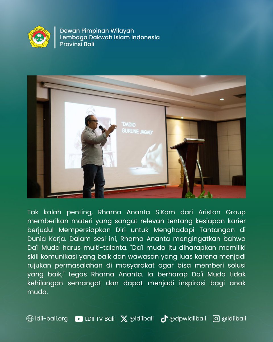 ldiibali's tweet photo. Da’i Muda LDII Bali Siapkan Diri Hadapi Isu Global: Fokus pada Green Dakwah dan Komunikasi
DENPASAR (7/11) — DPW LDII Provinsi Bali terus berinovasi mencetak Da’i profesional di era digital.
#LDIIBali #generusldii #LDIIUntukBangsa #ProfesionalReligius https://t.co/u7sbPHDqXE