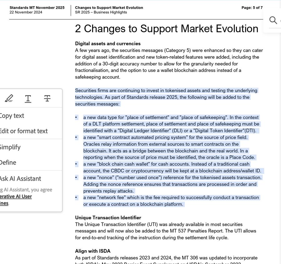 ARiHBARi's tweet image. 🚨MASSIVE $LINK NEWS: TO BE RELEASED BY 
@SWIFTCOMMUNITY IN NOVEMBER 2025🚨

&quot;As part of Standards release 2025, the following will be added to the securities messages: 

a new &quot;smart contract automated pricing system&quot; for the source of price field. Oracles relay information from…