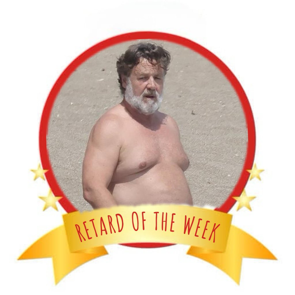 r3tarddownunder's tweet image. A day late but congrats @russellcrowe on being: 

Retard of The Week 🥇