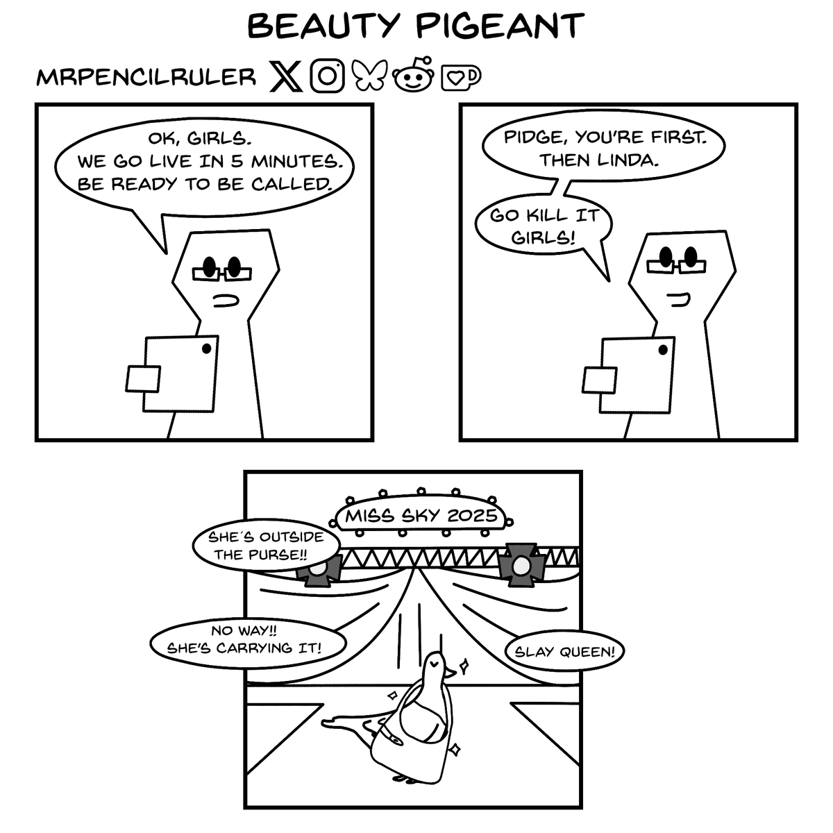 mrpencilruler's tweet image. Beauty Pigeant (Inspired by abby_nyc_  on tiktok and susie_esse on ig)
#art #comics #webcomics #pigeons