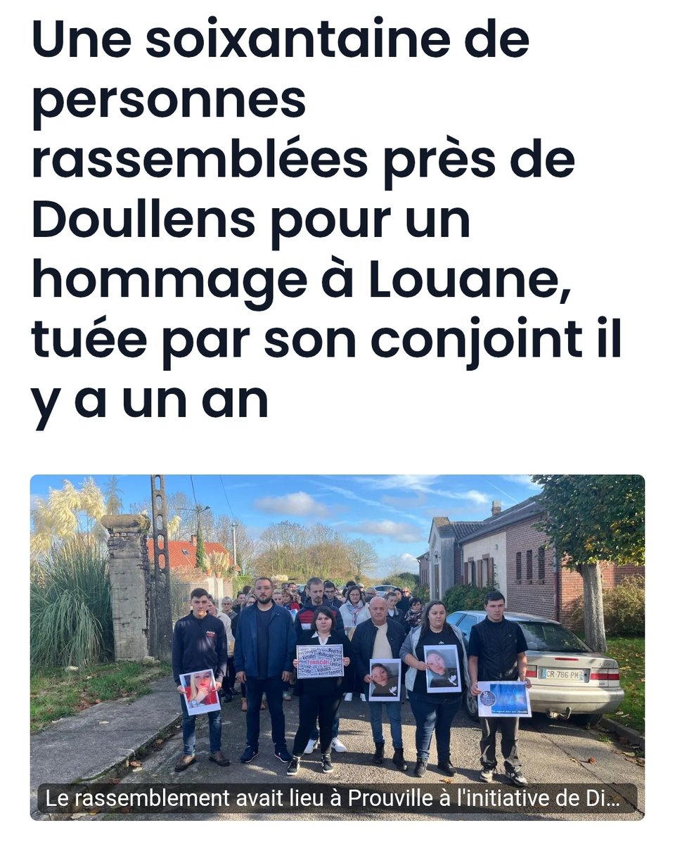 Femmes_Dem's tweet image. 6️⃣ #Doullens pleure Louane, 19 ans.
Tuée par son compagnon le 4 novembre 2024.
Une marche blanche lui rend hommage.
Sa famille réclame justice et refuse l’oubli. 

#AvecLesFemmes
#StopViolences🕊️