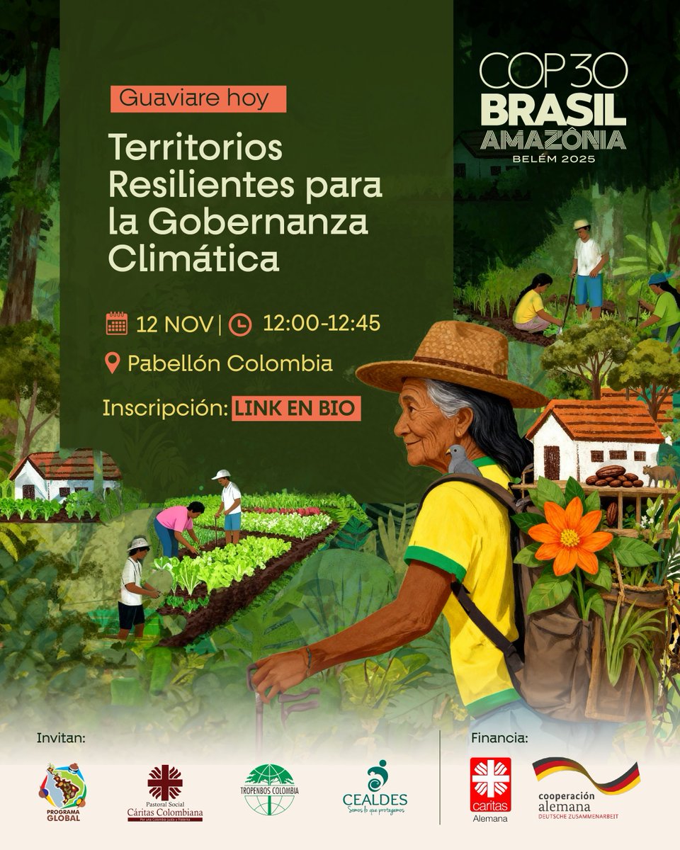 COP30, estaremos conversando sobre Gobernanza Climática el próximo 12 de noviembre. Inscripciones: bit.ly/3XqoTb7
<a href="/pastoralsocialc/">Cáritas Colombiana</a>