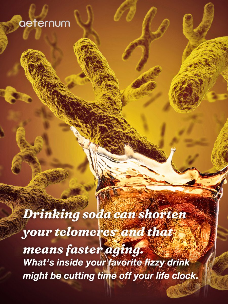 aeternumcompany's tweet image. 🥤 Soda may speed up aging by shortening your DNA telomeres ⏳. Swap sugary drinks for green tea or infused water. 💡 Follow us &amp;amp; visit our site for longevity tips! #BiohackingHealth #HealthyAging