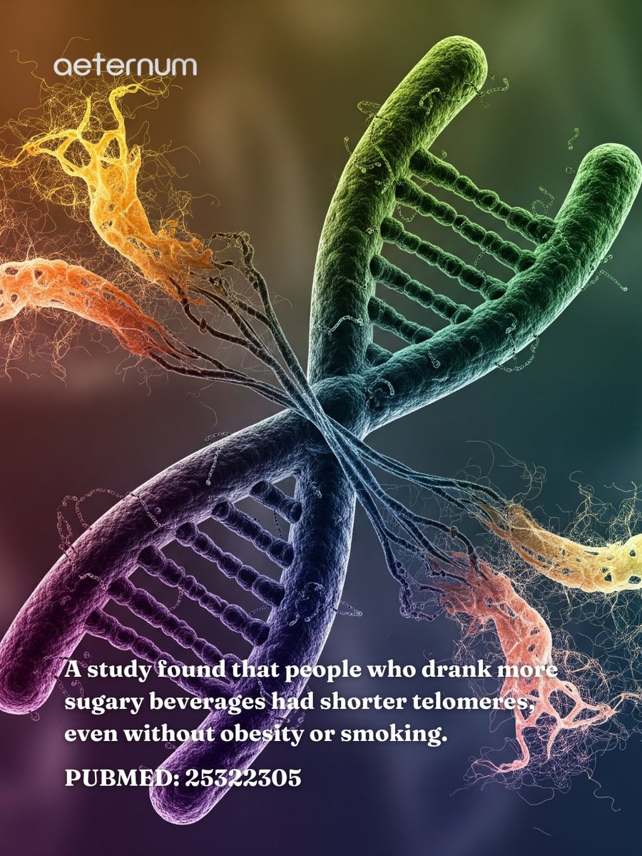 aeternumcompany's tweet image. 🥤 Soda may speed up aging by shortening your DNA telomeres ⏳. Swap sugary drinks for green tea or infused water. 💡 Follow us &amp;amp; visit our site for longevity tips! #BiohackingHealth #HealthyAging