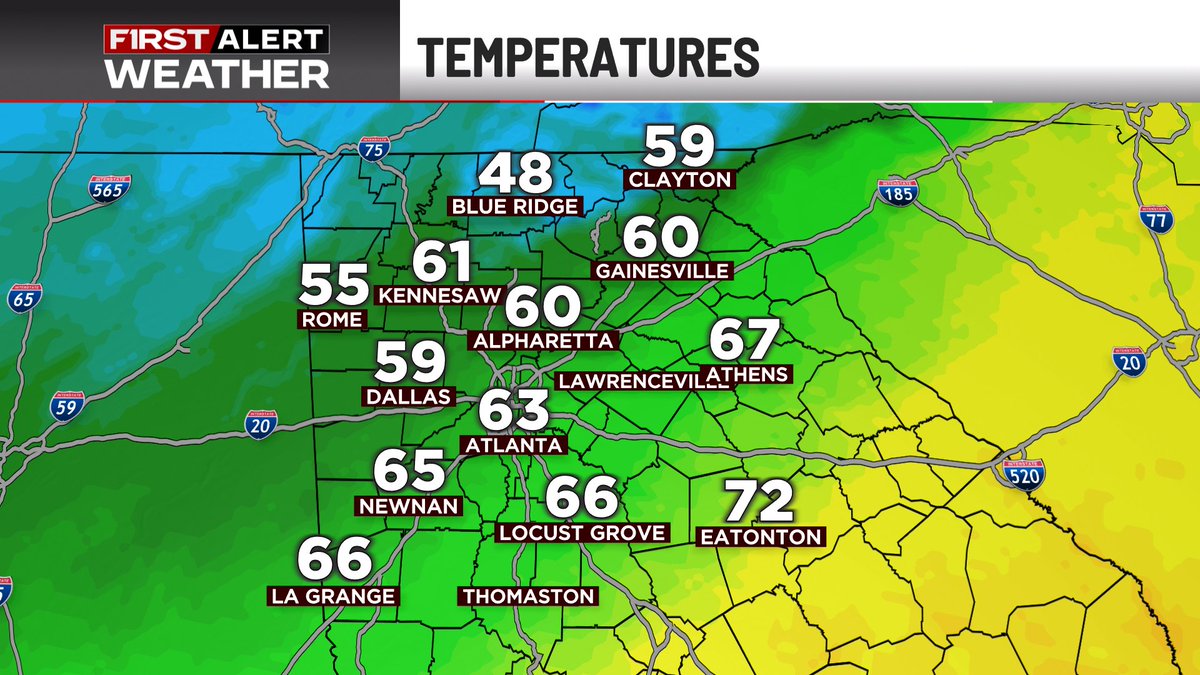 Can you spot the cold front?! An arctic blast is set to bring temps below freezing tonight and tomorrow night across most of North Georgia #ArcticBlast #ColdFront
