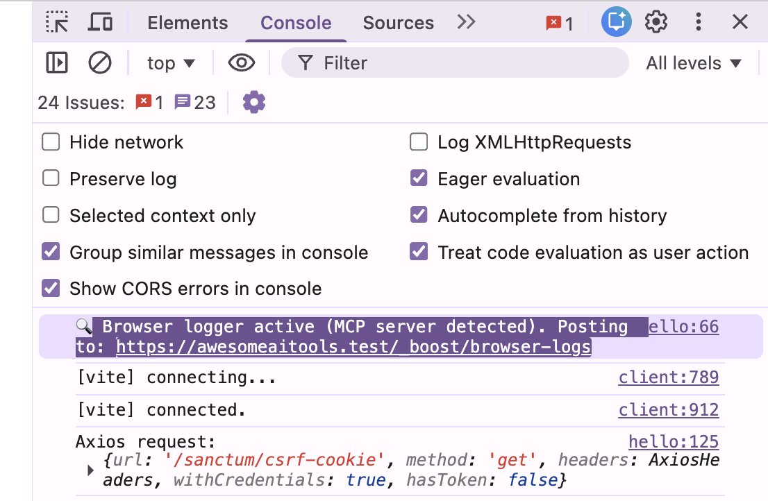 Laravel Boost's browser logger MCP is one of the most lit feature imo

Your coding agent can access both client and laravel logs

I always tell Claude Code to cURL the link and check both log for errors and they just fix it in one shot

Thank you Laravel