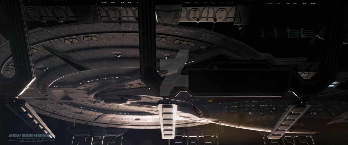 Got Ulrich Khans Nemesis drydock textured up and plopped <a href="/marcbell_vfx/">Marc Bell</a>'s Enterprise-E in there. #startrek #startrektng #Enterprisee #SovereignClass