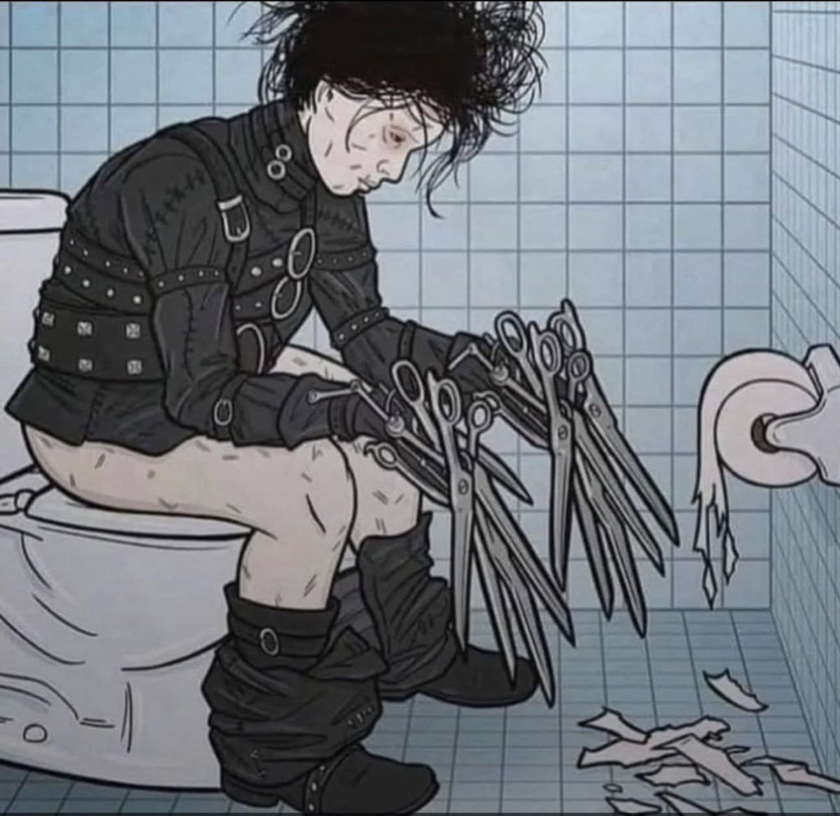 Dear Mr. Scissorhands. Please tell me you don’t have any plans to “spank the monkey” when you’re on the toilet!  
Ouch!🍆