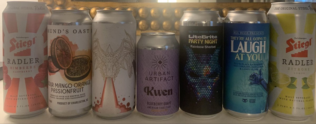 FuKkQue's tweet photo. No liquor today.. 

Fruited Sours..

- Stiegl Raspberry 
- Edmunds Oast Sour Mango Orange Passionfruit
- Mortalis Strawberry, Kiwi, Watermelon 
- Urban Artifact Blueberry Grape
- Xul Rainbow Sherbert
- Xul Red &amp; Black Raspberry, Red Currant, Red Guava, Candy Floss
- Stiegl Lemon https://t.co/Pj7wda45zP