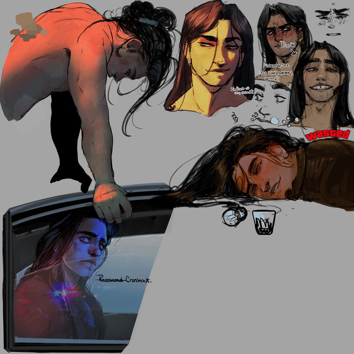 I always get nervous postin my personal art. My little daily doodle canvas so far. Even if im having a horrid art day I still try to get a small doodle in even if I only manage a couple of eyeballs. 
Plus im addicted to my own oc and will take any opportunity to draw his dork ass