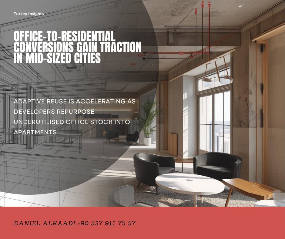 ClosedbyDaniel's tweet image. Turkey Insights
Office-to-residential conversions gain traction in mid-sized cities
Adaptive reuse is accelerating as developers repurpose underutilized office stock into apartments
#ClosedByDaniel #InvestWise #AdaptiveReuse #UrbanRevitalization #RealEstate