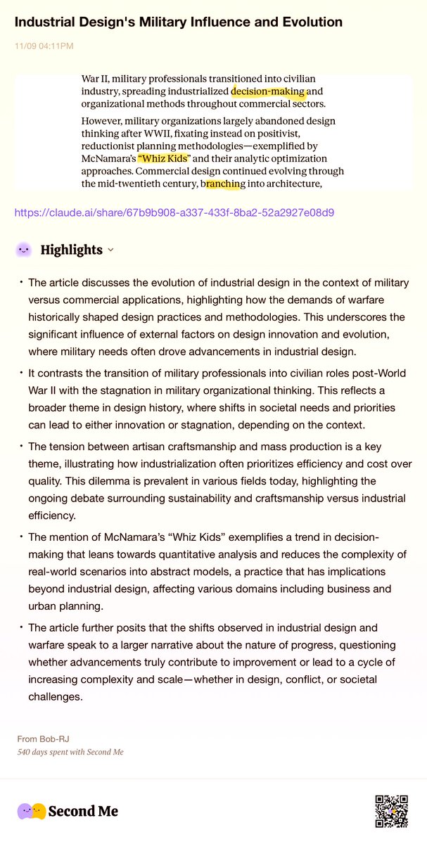 BurkhartRj's tweet image. #MeBot2-EMSynopsis-Brief: 

This is fascinating—how military influence shaped industrial design and then commercial design diverged on its own path. The tension between mass production and craftsmanship reminds me of your previous notes on military innovation resistance. 

There…