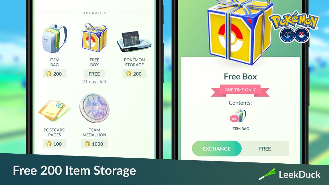 LeekDuck's tweet image. On Monday, November 10, 2025, some Trainers in New Zealand and Australia have reported a free box for 200 Item Storage being available in the shop in Pokémon GO.

Trainers looking to claim this box should check on Monday morning. It may not be available to everyone.
