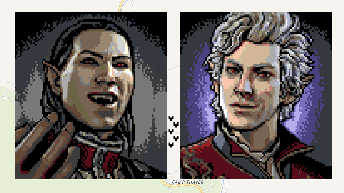 cazador and astarion I made on wplace based on their in-game icons ❤️