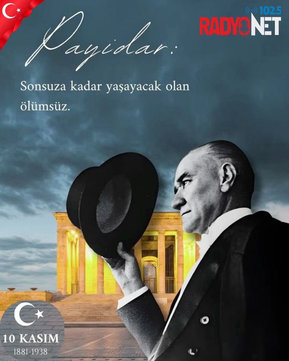 RadyoNetfm1025's tweet photo. Her 10 Kasım’da içimiz buruk, bir yanımız eksik. Bizlere bırakmış olduğun tüm güzellikler için minnettarız. Saygı, Sevgi ve Özlemle... “1881 - 193∞” |🇹🇷|

#10Kasım
#Başkomutan
#FikirlerÖlmez
#MustafaKemalAtatürk
#LaikTürkiyeCumhuriyeti https://t.co/mWabkaYiqj