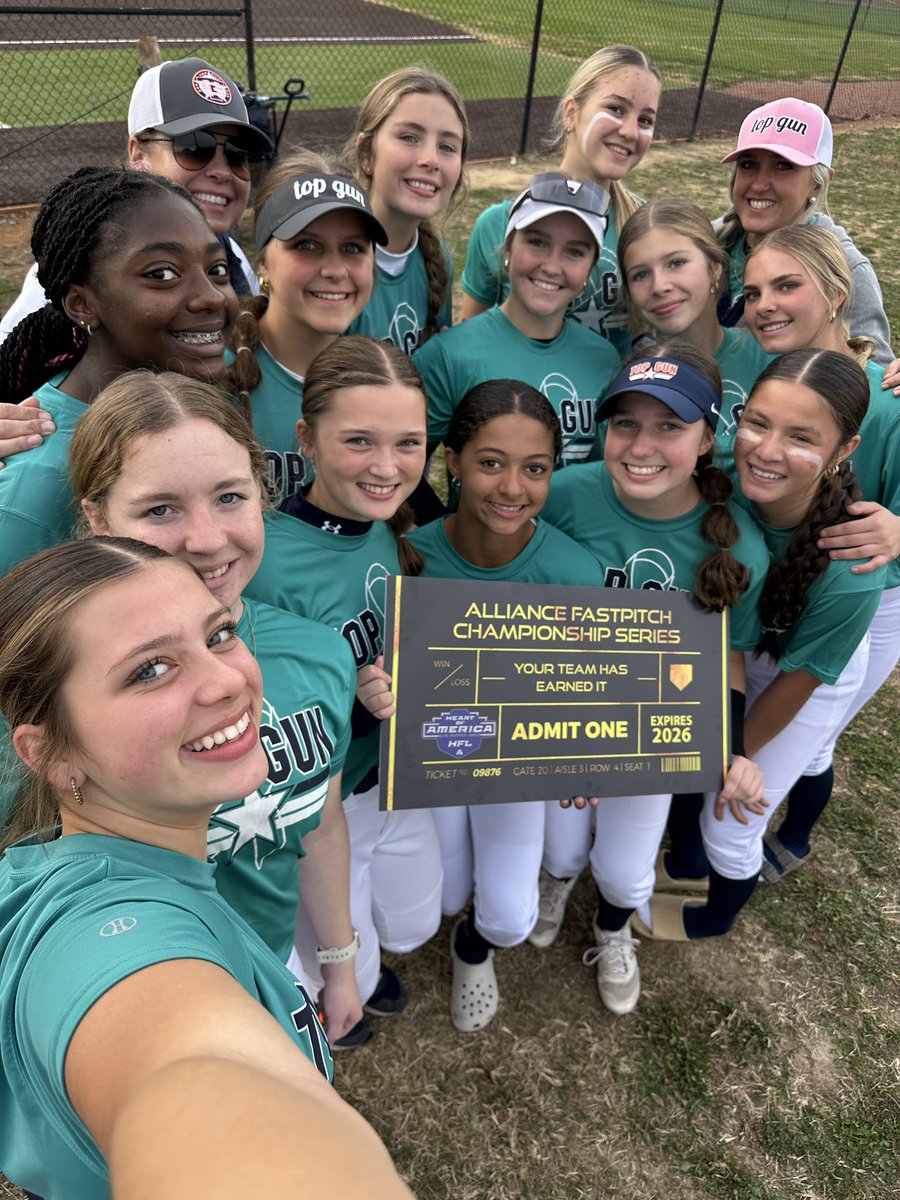 Ticket Punched 🎟️ 
Top Gun 14u National finishes 4-0 in the <a href="/HFLfastpitch/">Heart of America Fastpitch League | HFL</a> Fall Qualifier. Earned our berth for the AFCS <a href="/thealliancefp/">The Alliance Fastpitch</a> !

NEXT WEEKEND: ✈️ Clearwater 🏖️ 

<a href="/topgunfastpitch/">Top Gun Fastpitch</a> <a href="/TGASciara/">Top Gun National 16</a> <a href="/TGA_Turner/">Top Gun National 18U</a> <a href="/LineDsoftball/">Line Drive Media</a> <a href="/ExtraInningSB/">EXTRA INNING SOFTBALL</a> <a href="/SoftbalAmerica/">Softball America</a> <a href="/AGLSoftball/">AthletesGoLive Softball</a>