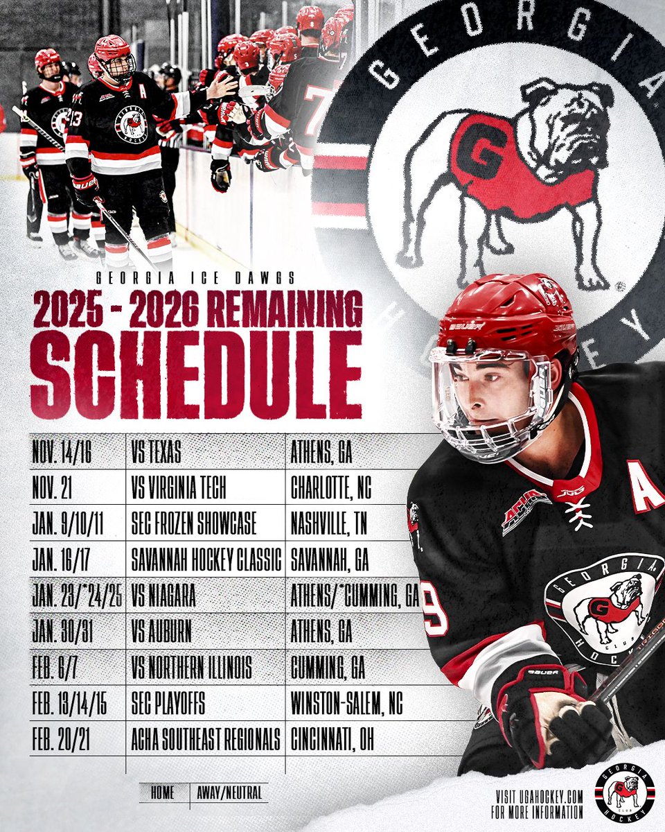 UGAHockey's tweet photo. Update your calendars 🗓️ 

Here’s what’s next for your Ice Dawgs! 

#UGAHockey | #GoDawgs https://t.co/zLut83Jmh3