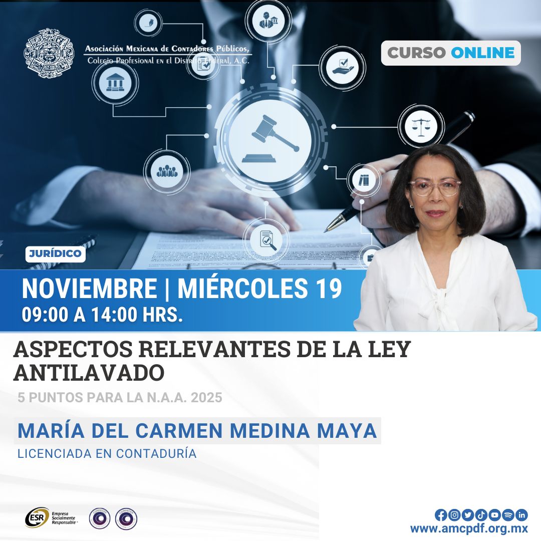 #Curso | La Ley Antilavado está más presente que nunca.
Evita sanciones, multas o responsabilidades por desconocimiento de la LFPIORPI.

📆 19 de noviembre | 09:00–14:00 | Online

¡Reserva tu lugar!
amcpdf.org.mx/detalles-curso…
