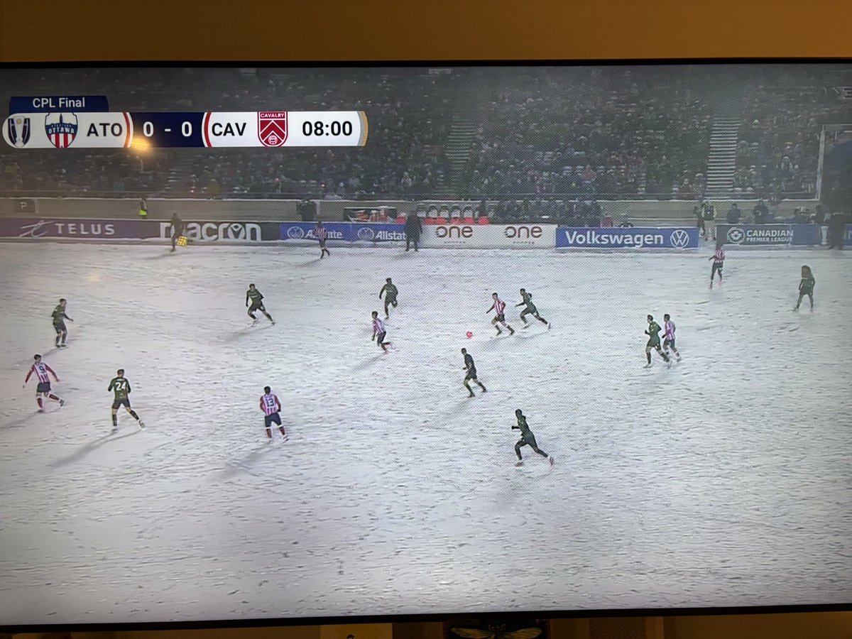 DylanDyson's tweet image. Peak Canadiana: Canadian Premier League final is currently being played in these conditions in Ottawa right now #CPL @atletiOttawa