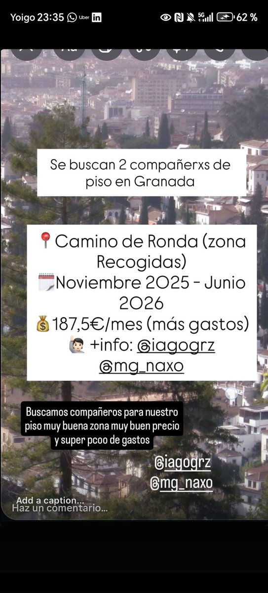 nachetemg's tweet photo. Se busca compañer@ para una habitación en nuestro piso #pisosugr #granadapisos #pisosgranada #ugr https://t.co/kUpDmS70kk