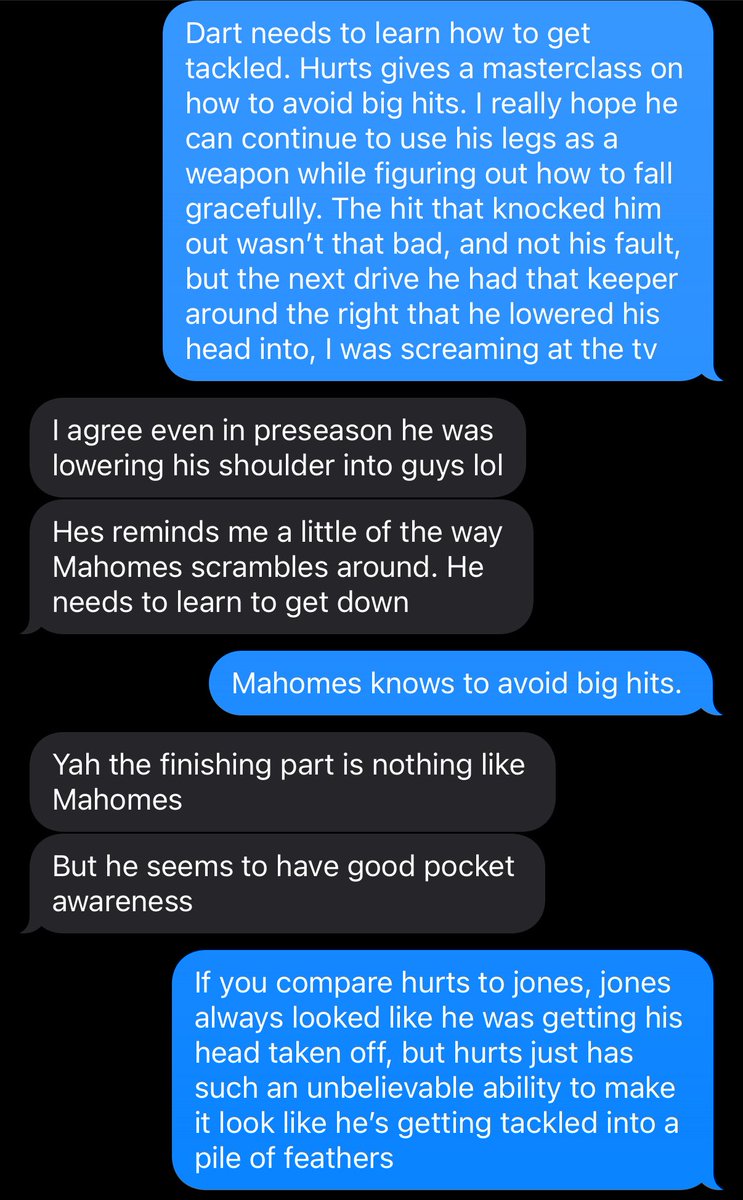 RexMacMillan's tweet photo. October 10th text thread after the win against the eagles https://t.co/G1t9aUiITP
