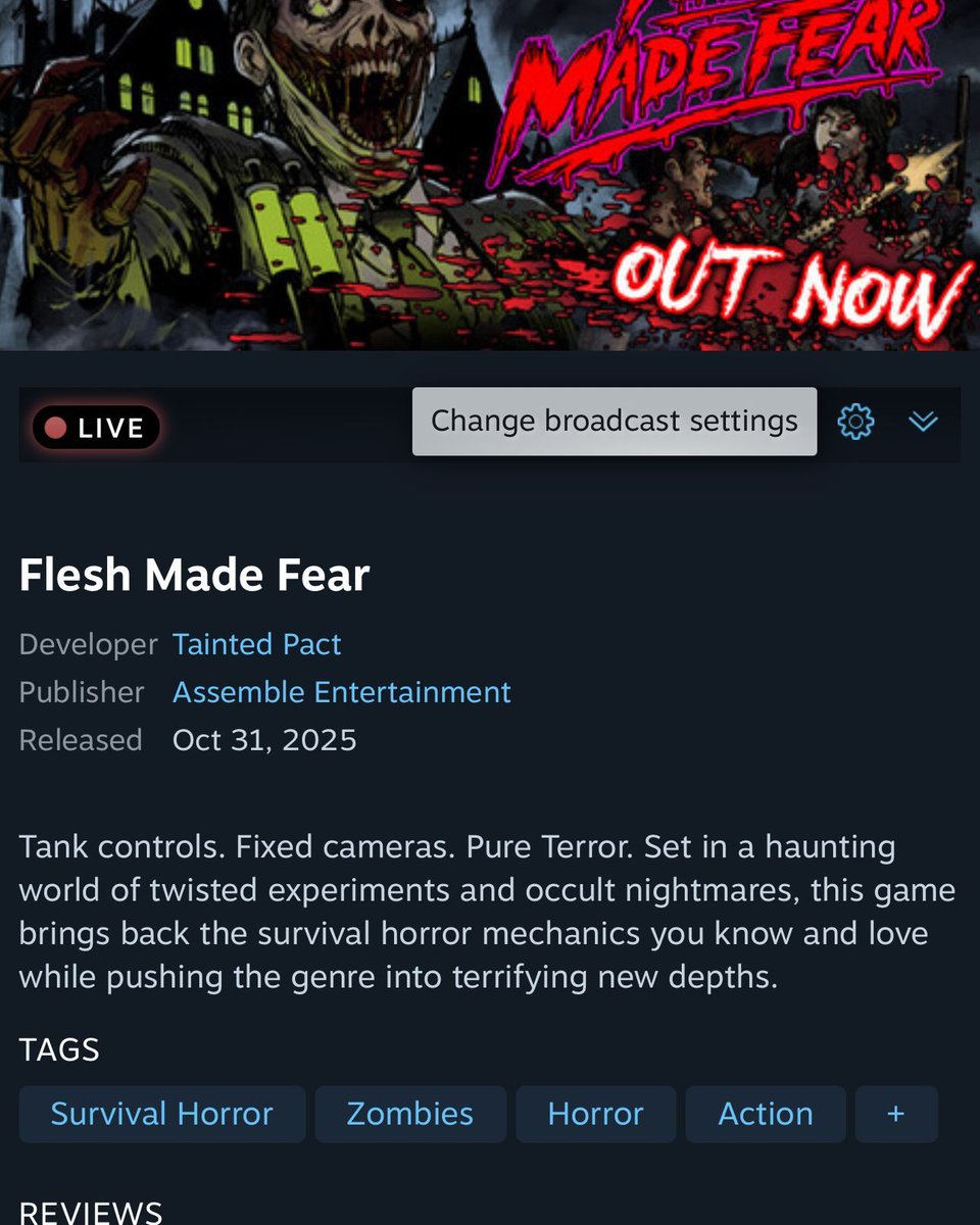 Happy to see @taintedpact’s Flesh Made Fear doing well. 

Check it out if you like classic inspired survival horror!