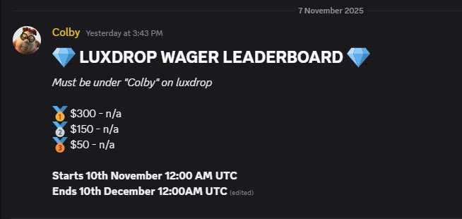 ColbyStreams's tweet image. $500 @LuxDropCom Code &quot;COLBY&quot; Leaderboard IS LIVE
🥇- $300
🥈- $150
🥉 - $50 

Join to View LB --&amp;gt; discord.gg/CdAbXMjgW4

$25 Giveaway Like + RT 
Rolling end of week