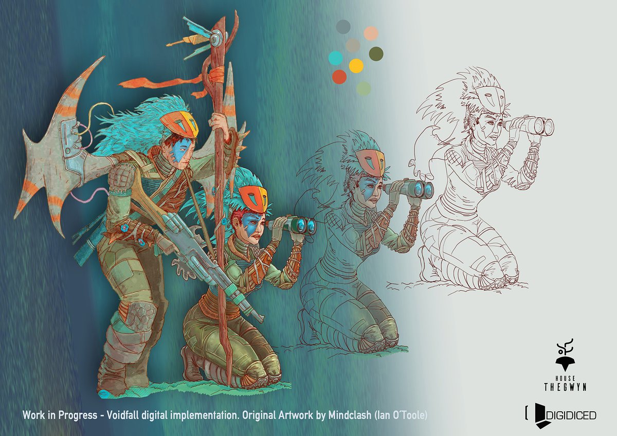 In their quest for balance between technology and nature, the people of House Thegwyn have managed to connect to their spaceships via their nervous systems through genetic modifications. 
(based on artwork by Ian O`Toole). #voidfall #digidiced