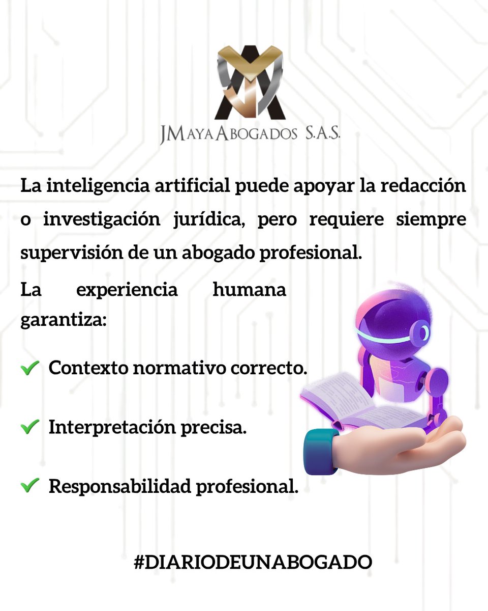 ⚖️🤖 ¡Cuidado con los consejos legales de la IA!
La tecnología ayuda, pero no reemplaza la experiencia de un abogado.

📌 Los asuntos legales no toleran errores de IA.
#JMayaAbogados #DiarioDeUnAbogado #IA #AsesoríaLegal