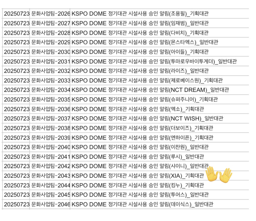 내년 상반기 체조 대관목록에 XIA..!🙊