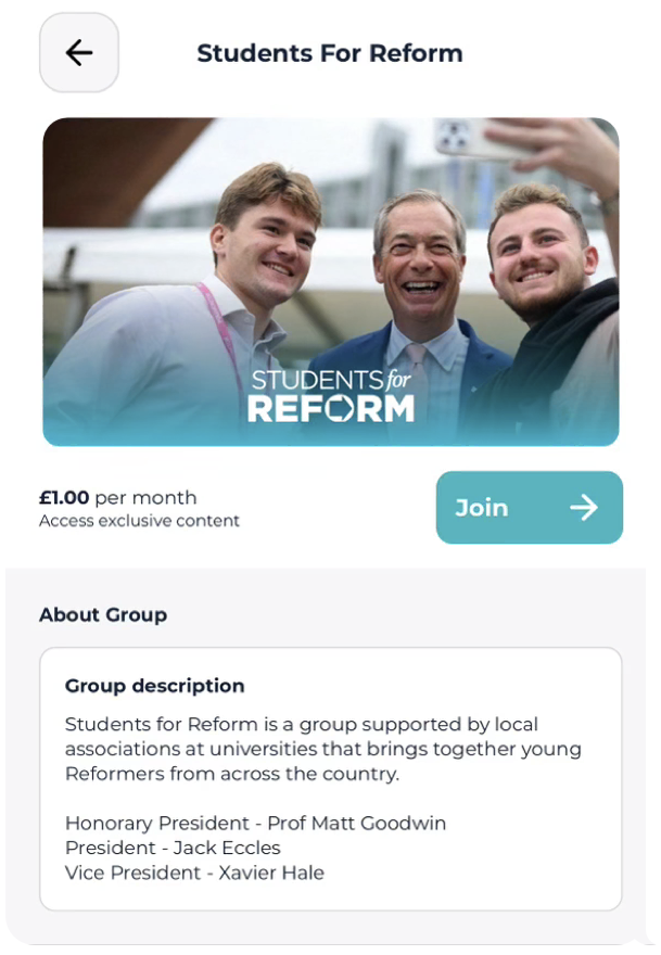 JamesonReformUK's tweet photo. 🚨Young Reformers🚨

Students for Reform has been set up, with its Honorary President @GoodwinMJ and President @JackEccles_JAE.

You can join for £1 a month or £10 a year.  

I'm about to subscribe.  

What about you?
@reformparty_uk 
@YReformersAssoc 
@Reform_Youth_EM https://t.co/jxm5AvoxRl