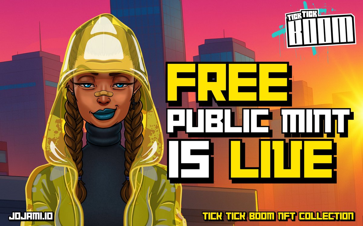 The TICK TICK BOOM Public Mint is now live and free!

5 per wallet, head to the link below to mint them now. <a href="/opensea/">OpenSea</a> 

opensea.io/collection/tic…

#NFTCollection #opensea #freemint #minting #NFT