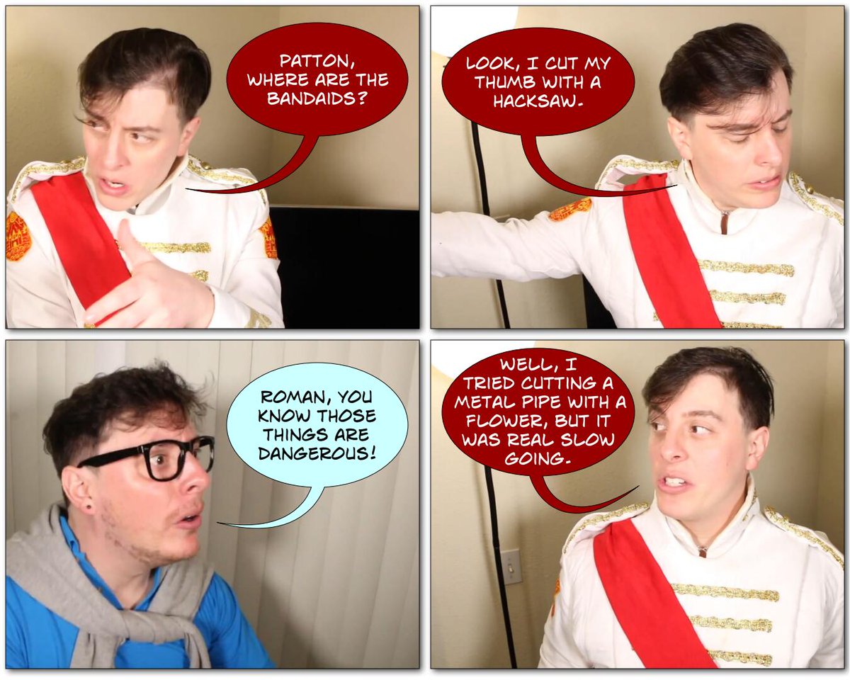 manbemel's tweet image. The Hacksaw. From an incorrect quote.
#thomassanders #sanderssides #sanderssidesincorrectquote #sanderssidesphotocomic #romansanders #pattonsanders