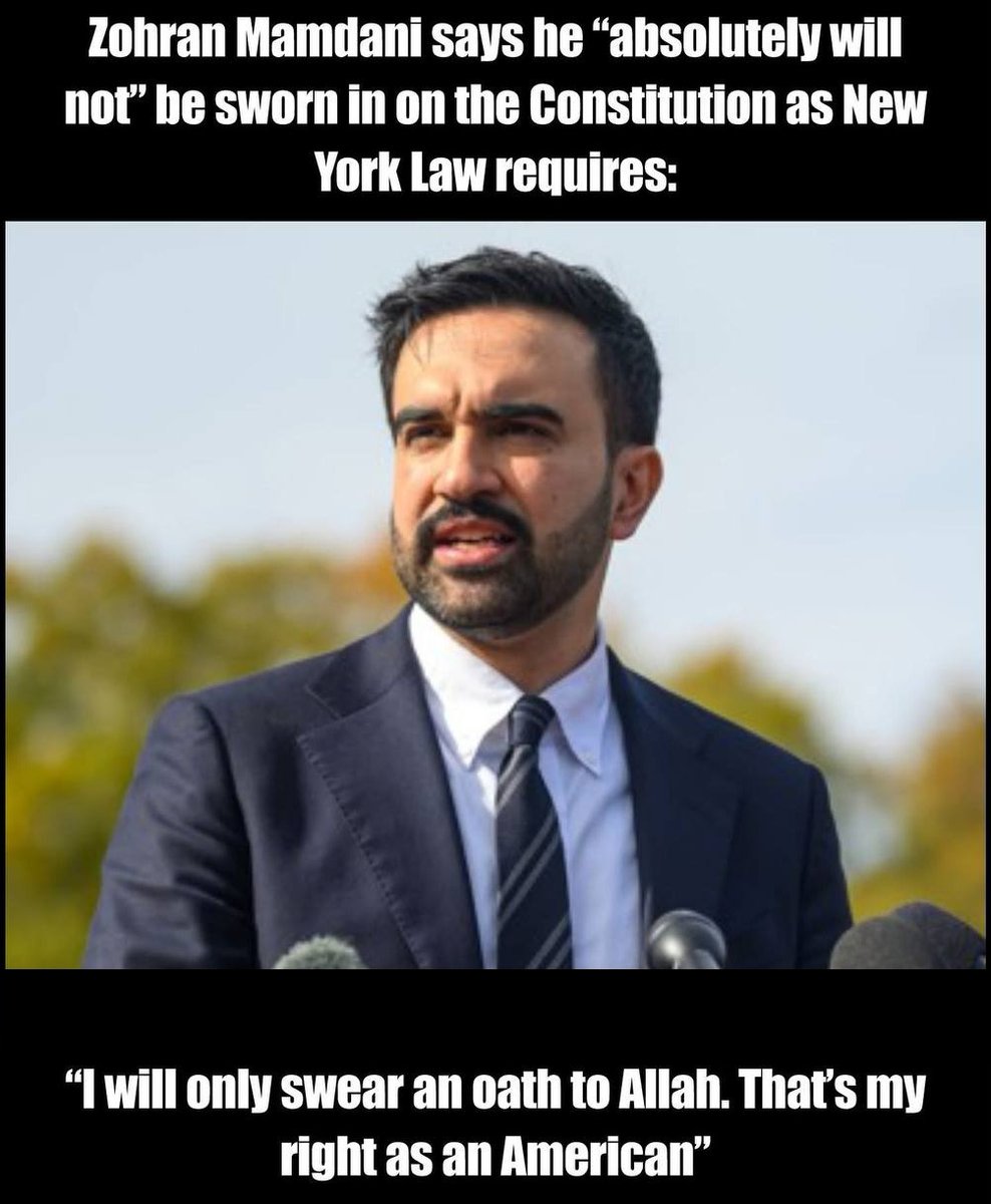 🚨BREAKING BOMBSHELL: New York Assemblyman Zohran Mamdani DROPS JAW-DROPPING DEFIANCE – "I ABSOLUTELY REFUSE TO SWEAR ON THE CONSTITUTION LIKE THE LAW DEMANDS! I'LL ONLY BOW TO ALLAH – THAT'S MY GOD-GIVEN AMERICAN RIGHT!"

🔗 t.me/+nPHzGh53lLNkM…

Is this the TOTAL BETRAYAL of