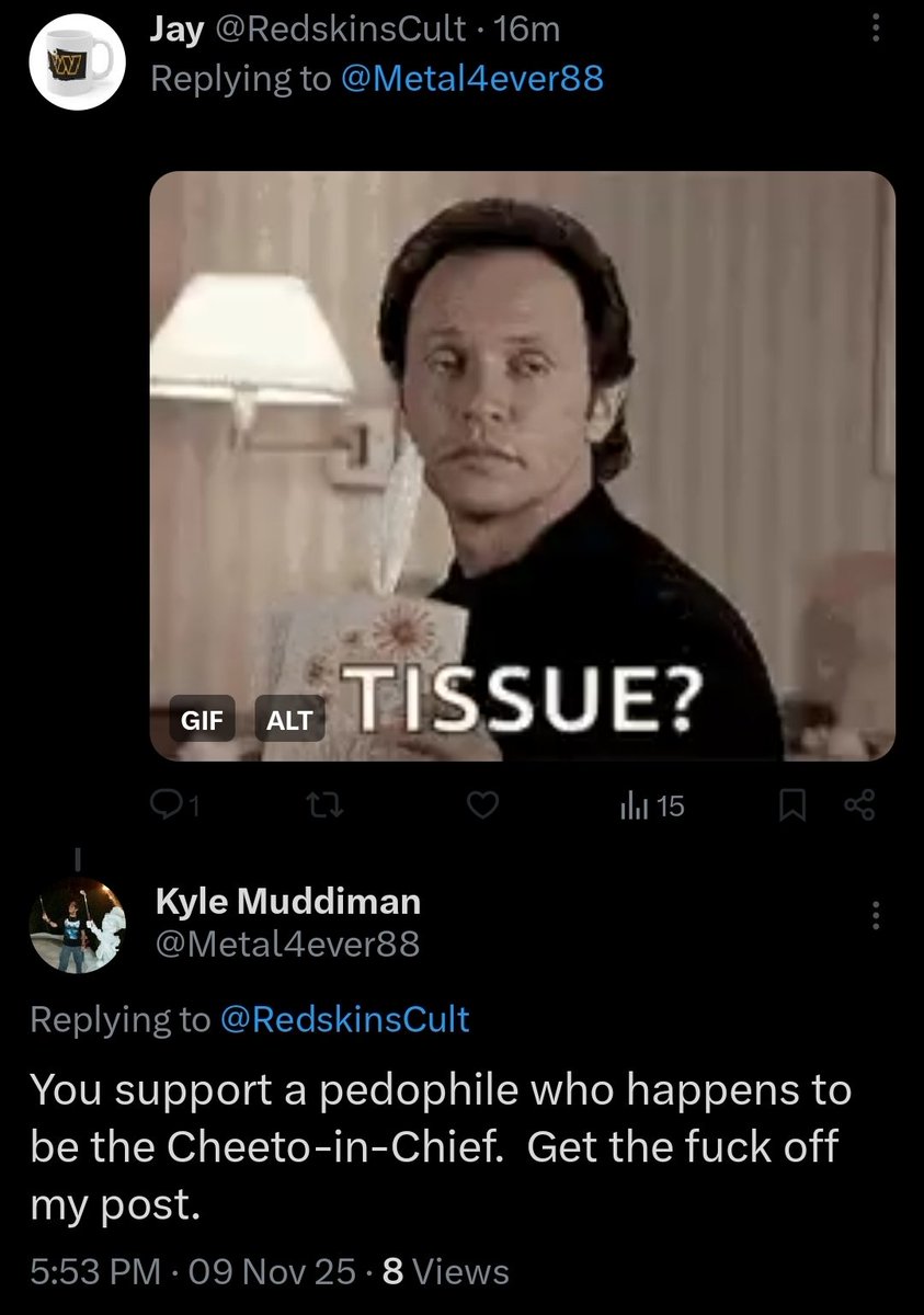 Metal4ever88's tweet photo. These MAGA cultists are funny.  🤣  He blocked me after I blocked him, too.  🤣🤣🤣🤣 https://t.co/Fd79d3TGCA